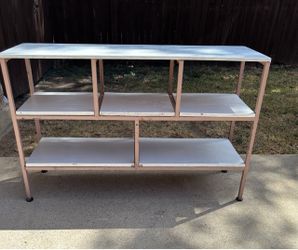 Metal Stand With Solid Wood Shelves