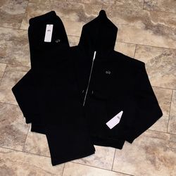 Alo Yoga Accolade Full Zip Hoodie & Straight Leg Sweatpants Set Black Sweatsuit Size XL