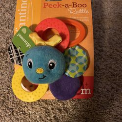 Infantino Baby Plus Animal  Stroller or Crib Clip Rattle Mirror and Teething Toy