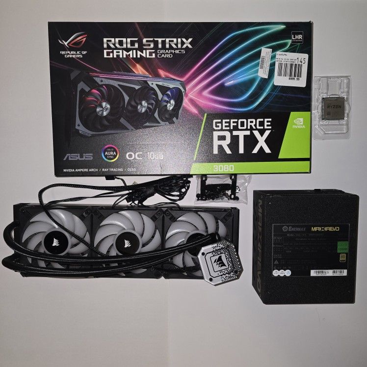 Computer Parts Lot (Nvidia 3080 OC, Ryzen 7 5800x, Corsair H150i Elite Capellix, Enermax Maxrevk)