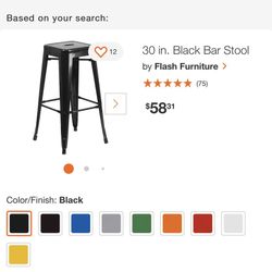 30 in. Black Bar Stool