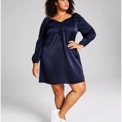 trendy! And Now This Plus-size Midnight Blue  Babydoll Satin 2X  DRESS. NWT!