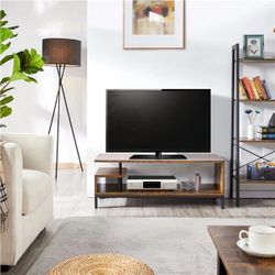 Standing TV Table Wood Elegant TV Stand Console Table with Metal Supports Storage Shelf for Living Room Home Entertainment Center Rustic Brown