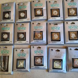 15 New Siver Elegance Jewelry Rings, 12 Silver Plated Split Rings, 2 Sterling Split Rings And 1 7 Inch Silver Plated Necklace