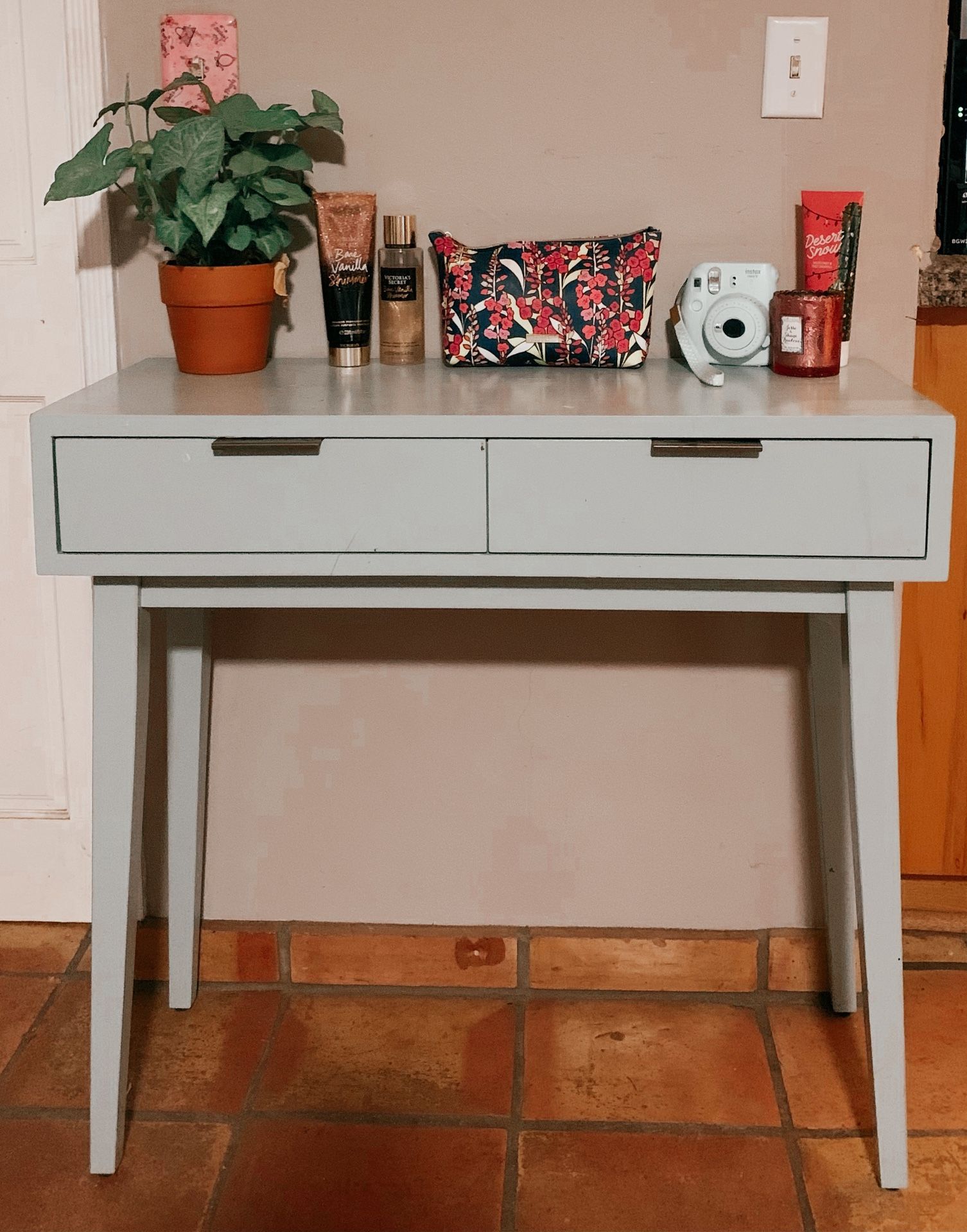 mint green 2 drawer desk/ makeup table
