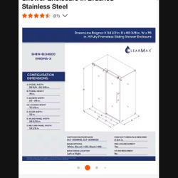 DreamLine Enigma-X 34 1/2 in. D x 60.375 in. x 76 in. Frameless Corner Sliding Shower Enclosure in Brushed Stainless Steel