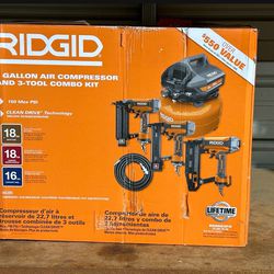 RIDGID 6 Gal. Portable Electric Pancake Air Compressor w/ 18GA Brad Nailer, 16GA Straight Finish Nailer, & 18GA Finish Stapler