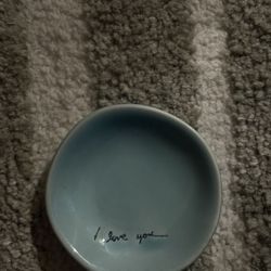 Minimalist Light Blue Jewelry Dish “I Love You” Ceramic Ring Holder Decor
