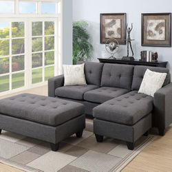 Sectional With  Ottoman   Grey &  Chocolate 