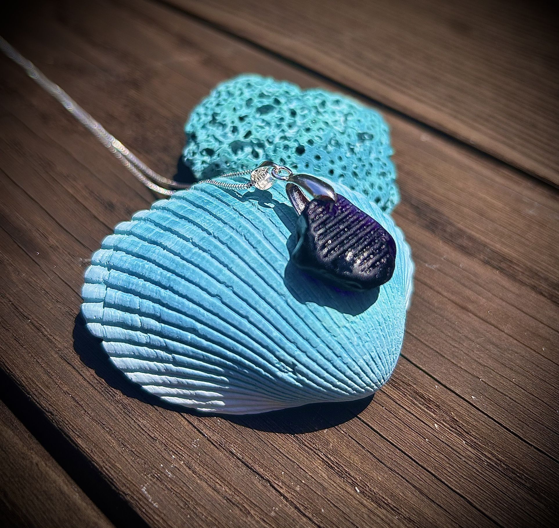 RARE Purple Sea Glass Sterling Silver Necklace