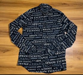 Mens ARMANI EXCHANGE All Over Logo Slim Fit Button Front Casual Stretch Shirt