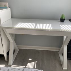 White Glass Top Desk With Drawer
