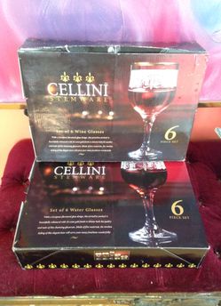 Cellini 24 karat wine/water glasses- 2 sets of 6