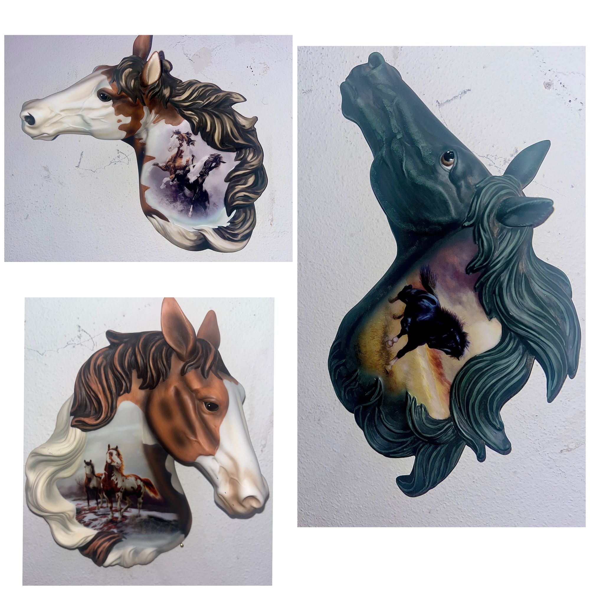 Ceramic Native American War Horse Heads