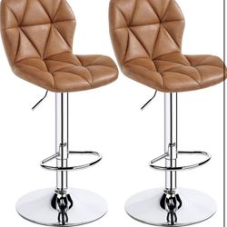 Bar Stools Set of 2 Counter Stool Bar Chairs with Backrest Height Adjustable Swivel Tall Bar Stools Modern PU Leather, Retro Brown611005