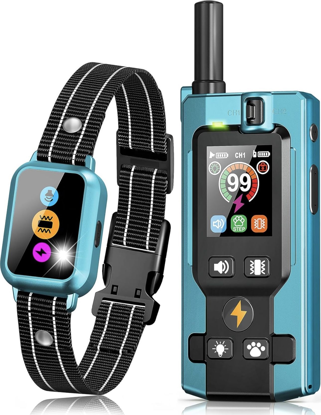 Dog Training Collar with Remote - 5 Modes with Step Counter & Smart Color Screen 3300FT Electric Dog Shock Collar IP67 Waterproof Rechargeable E Colla