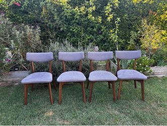 MCM Walnut Dining Chairs Gray Upholstery - Set of 4