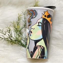 Starbucks 25th Anniversary 2016 Siren Mermaid Face Ceramic Travel Tumbler w/ lid