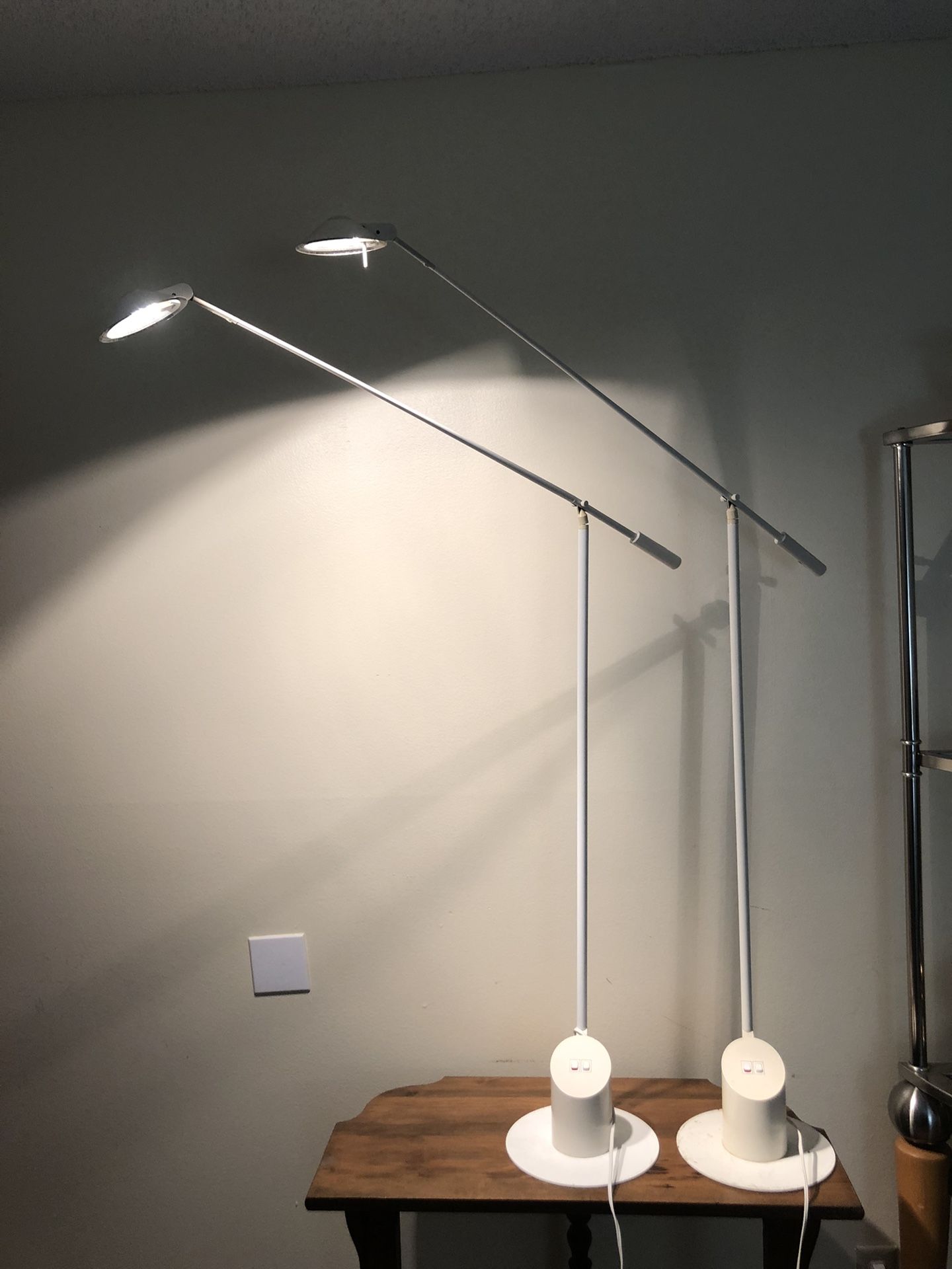 Lot Of Two Rare Vintage White Feather Light Desk Robert Sonneman