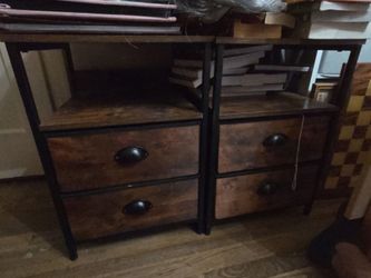 Rustic Industrial Nightstand Set of 2