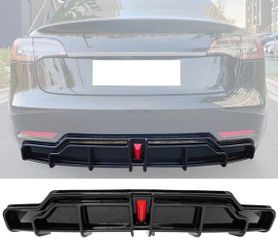 17-23 Tesla Model 3 Gloss Black Rear Bumper Lip Diffuser W/ LED