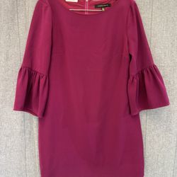 Cynthia Steffe Magenta Pop Shift Dress Sz 6 Lined 3/4 Ruffle Sleeve Knee Length