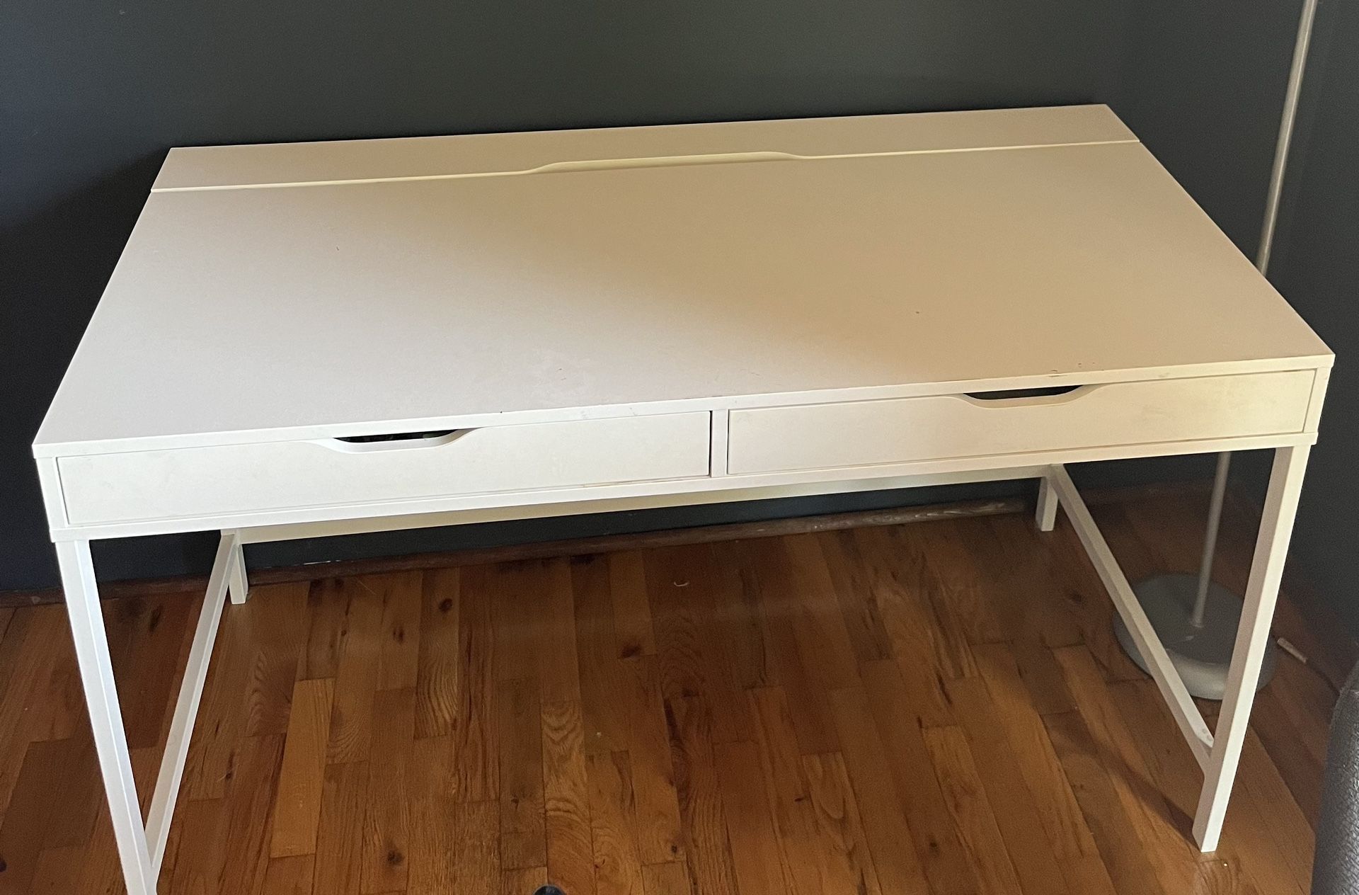 White Desk with 2 Drawers and Cable Management