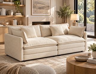 70'' Chenille Comfy Cloud Loveseat Sofa, Light Coffee