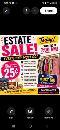 🏡 HUGE ESTATE SALE – TODAY STARTING AT 7:00 AM! 🏡
🚨 Text for address