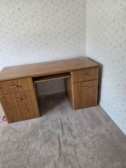 Oak Wood Computer Desk with Drawers
