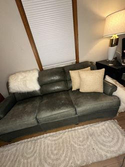 Mckinley Sage Leather Sofa — Real Leather, Comfortable, Priced to Sell