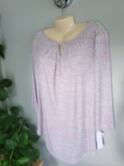 New With Tags Long Sleeve BLOUSE liz Claiborne XL White Geometric Print 