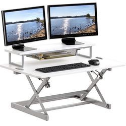 SHW 36” Height Adjustable Standing Desk Converter Sit To Stand Riser Workstation