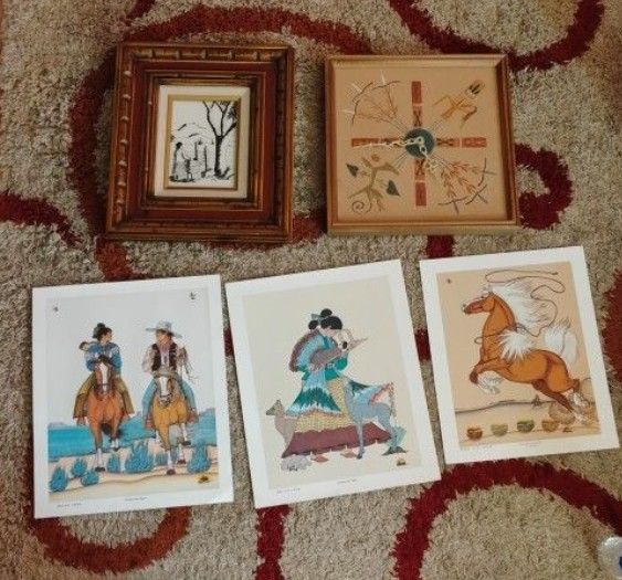 Native American Artwork Quincy Tahoma Navajo Art Print of 1000 Limited Edition As Well As A Sand Painting Clock And Another Painting