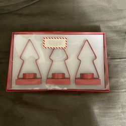 BRAND NEW 3 PIECE METAL HOLIDAY TREE TEALIGHT CANDLE HOLDERS