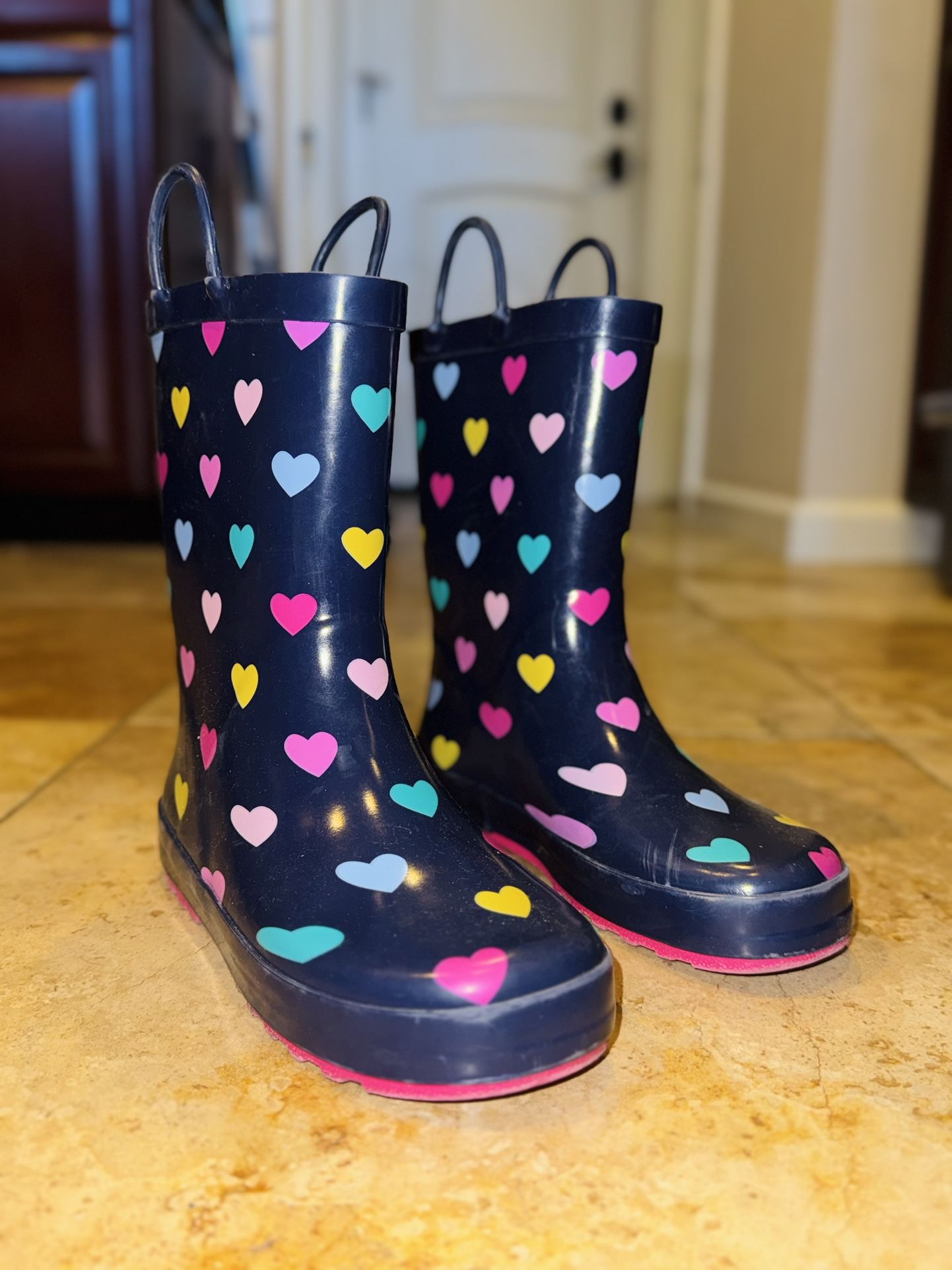 Girls Heart Print Rain Boots - SIZE 3