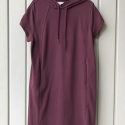 Athleta Short Sleeve Boxy Hoodie Sweatshirt Maroon Dress Size M