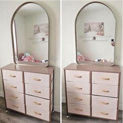 Fabric Storage Dresser with Mirror (ROSE GOLD COLOR)