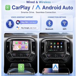 5G-WiFi6 (4Core 64G ROM) Car Radio Stereo for Silverado GMC Sierra 2014-2018,10 inch Touch Screen Head Unit with Wireless Carplay Android Auto GPS Blu