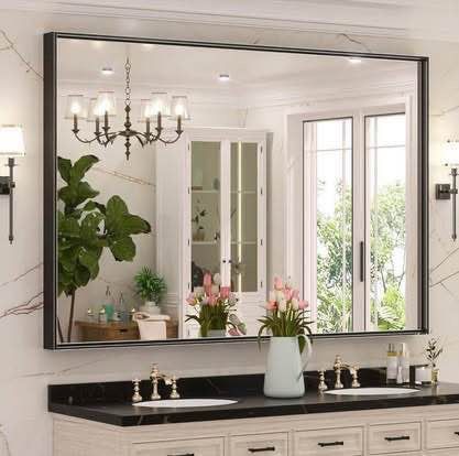 New Black Mirror for Bathroom 60 x 40 Rectangular Black Large Wall Vanity Mirrors Metal Frame