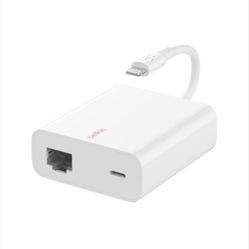 Belkin Ethernet & Power Adapter W/ Lightning Connector - Dual Port Ethernet Splitter for Apple iPad Pro, iPad Mini, iPad Air & iPhone Charger - 480 Mb