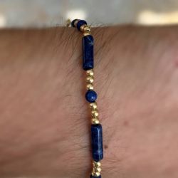 Jewelry 14k solid gold macaron  cobalt bracelet 6.25” 4.00mm 2.70g