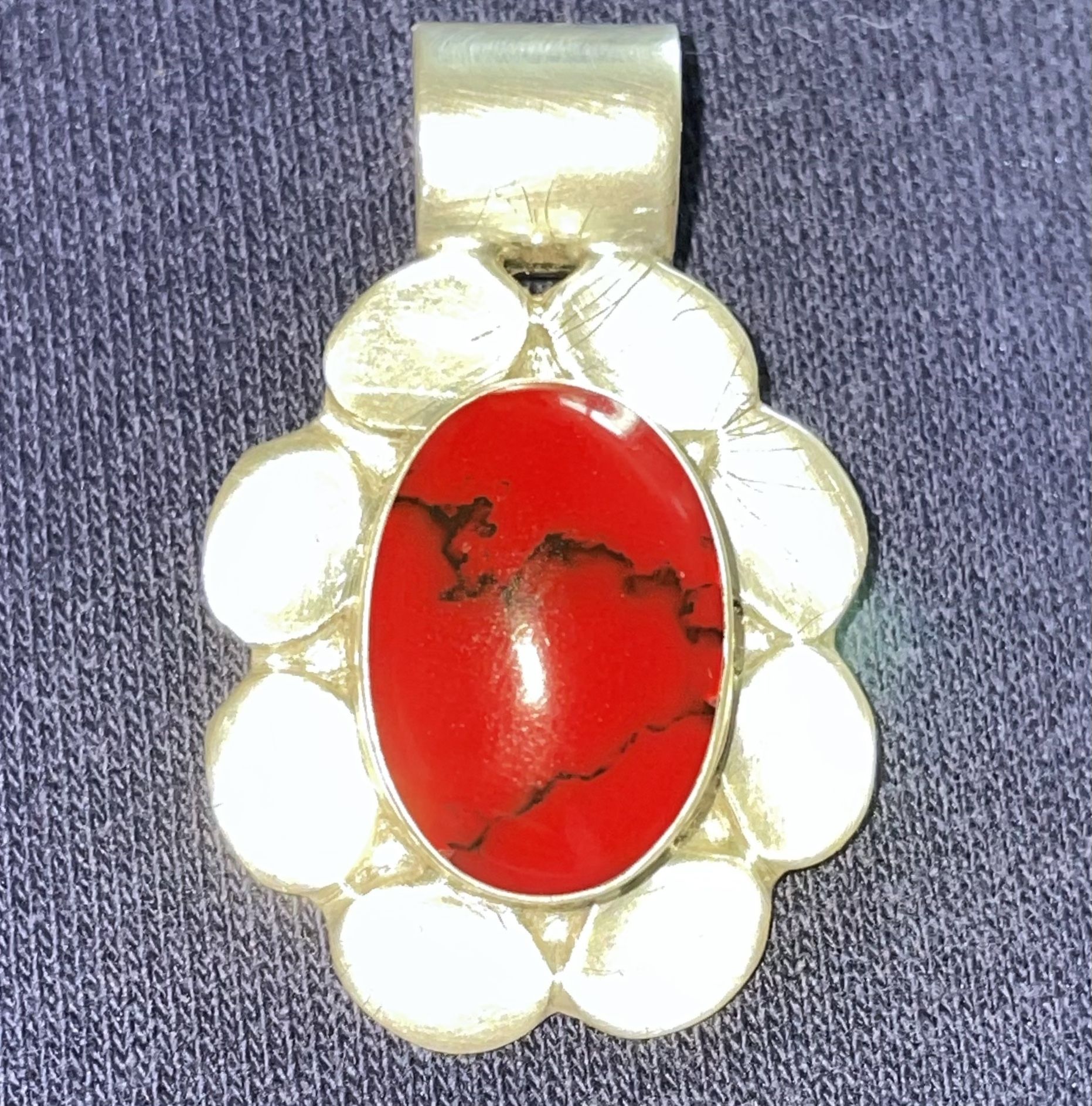 Vintage Sterling Silver (925) Taxco Red Jasper Stone Pedant from Mexico TR 151