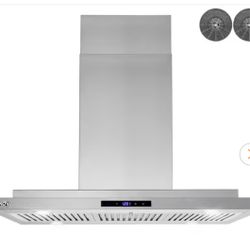 36 in. 350 CFM Convertible Island Mount Range Hood with LED Lights in Stainless Steel, Touch Control and Carbon Filters