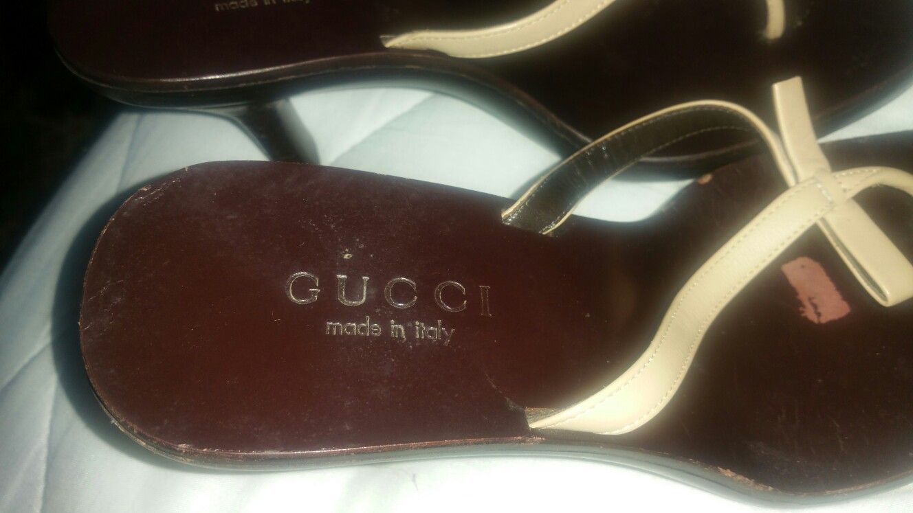 GUCCI women's brown leather high heels sandals size 37.5