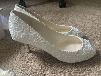 Wedding Shoes: Ivory Satin & Lace Heels With Leather Sole