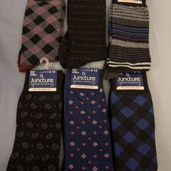 New Mixed lot 6 Mens Juncture Fashion Socks Sz 6-12 Patterned Polyester/Spandex