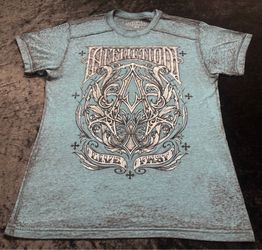 Men XL Affliction Teal/Black Y2K Style Double Sided Tshirt