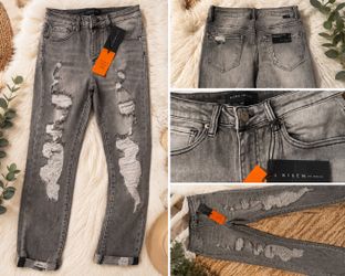 👖 Risen Los Angeles Distressed Relaxed Fit Roll-Up Skinny Jeans (NWT)