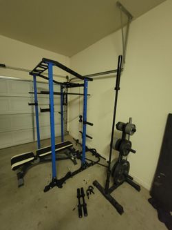 Power Rack with pulley system and Olympic weights